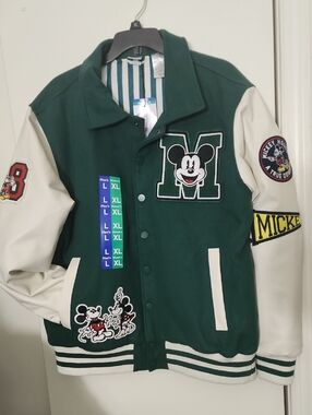 Disney Forest Green & White Jacket with Mickey and Friends.Unisex.